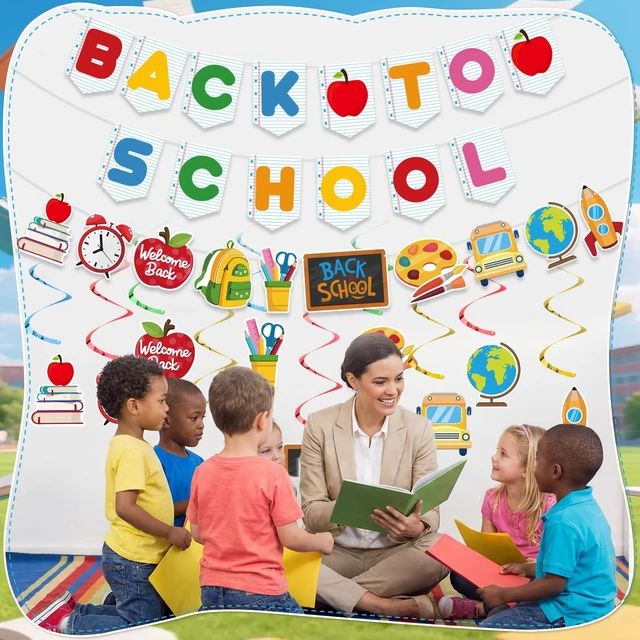 Alt view image 3 of 7 - Back to School Decorations, Pre-Strung Happy First Day of School Banner | Back To School Garland Backdrop Hanging Classroom Decor for Classroom, Home, Teacher Office, Photo Backdrop