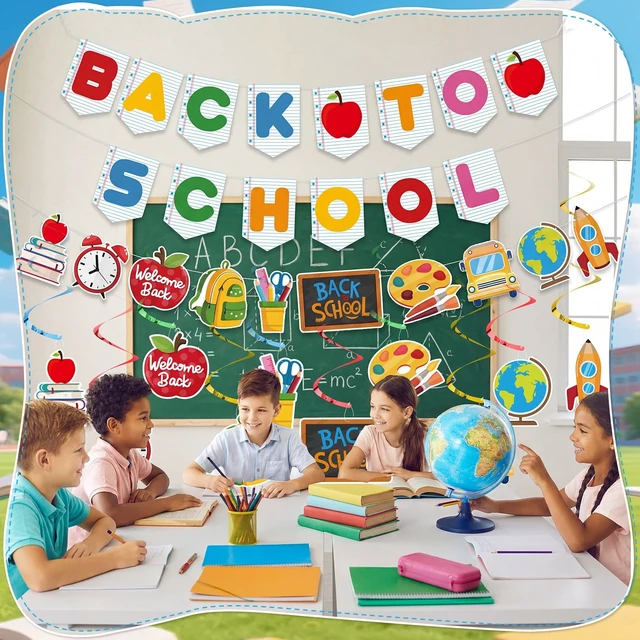 Alt view image 6 of 7 - Back to School Decorations, Pre-Strung Happy First Day of School Banner | Back To School Garland Backdrop Hanging Classroom Decor for Classroom, Home, Teacher Office, Photo Backdrop