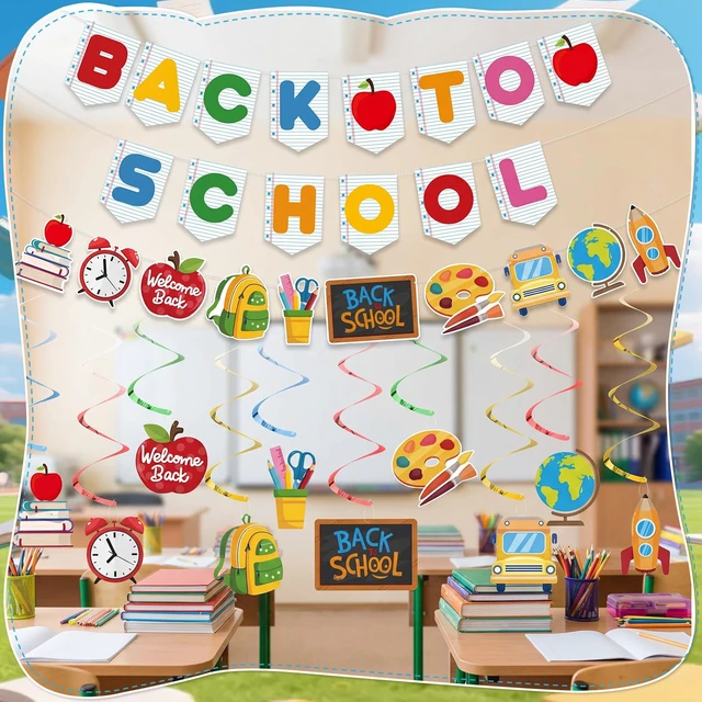 Alt view image 7 of 7 - Back to School Decorations, Pre-Strung Happy First Day of School Banner | Back To School Garland Backdrop Hanging Classroom Decor for Classroom, Home, Teacher Office, Photo Backdrop