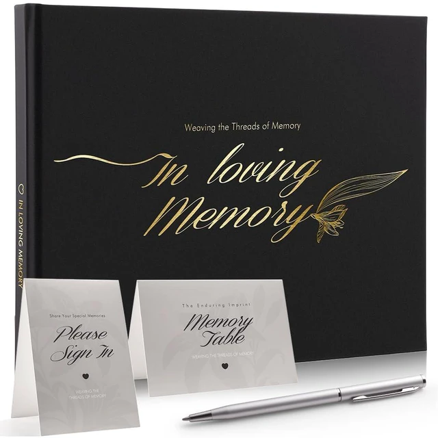 Main image of molekaus Funeral Guest Book, Celebration of Life Memorial Book | Leather, Holds 270 Signatures, For Memorial Service, Includes 2 Table Signs & Pen