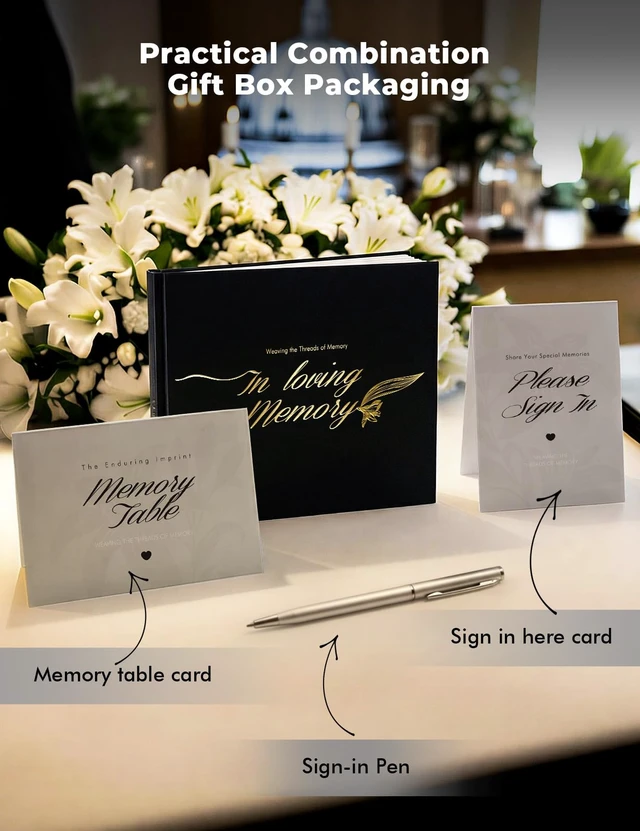 Alt view image 4 of 7 - molekaus Funeral Guest Book, Celebration of Life Memorial Book | Leather, Holds 270 Signatures, For Memorial Service, Includes 2 Table Signs & Pen
