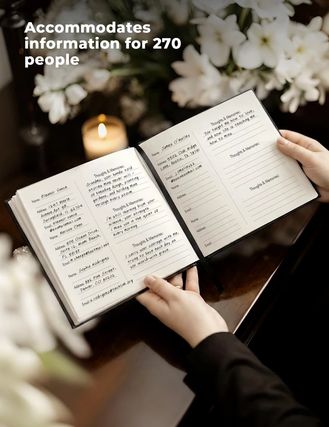Alt view image 3 of 7 - molekaus Funeral Guest Book, Celebration of Life Memorial Book | Leather, Holds 270 Signatures, For Memorial Service, Includes 2 Table Signs & Pen