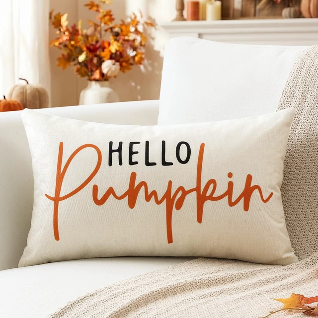 Alt view image 5 of 7 - Hello Pumpkin Beige Lumbar Throw Pillow Cover 12x20 Inch Fall Decoration Cushion Cover Thanksgiving Farmhouse Pillow Case for Home Sofa Couch Decor