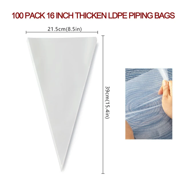 Alt view image 2 of 7 - 16" Disposable Piping Bags, 100 Pack for Cake Frosting & Pastry Decorating | Food Grade, Anti-burst, Slip-resistant, BPA-free, Large Size, LDPE Material, for Cakes Cupcakes and Cookies