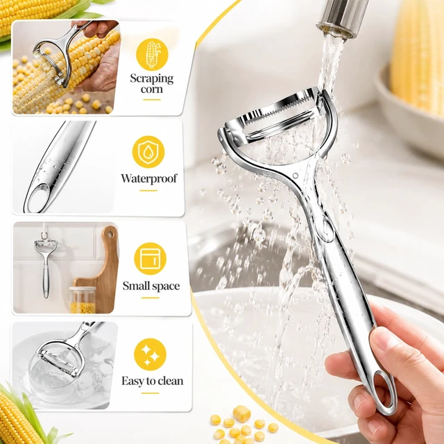 Alt view image 4 of 7 - 2 Packs Upgraded Corn Peeler, Practical 304 Stainless Steel Corn Peeler Tool, Ergonomic Corn Cob Kernel Stripper Thresher, Labor-Saving Corn Kernel Remover, Long Lasting Kitchen Accessory