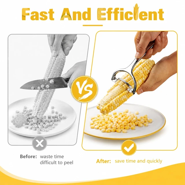 Alt view image 5 of 7 - 2 Packs Upgraded Corn Peeler, Practical 304 Stainless Steel Corn Peeler Tool, Ergonomic Corn Cob Kernel Stripper Thresher, Labor-Saving Corn Kernel Remover, Long Lasting Kitchen Accessory