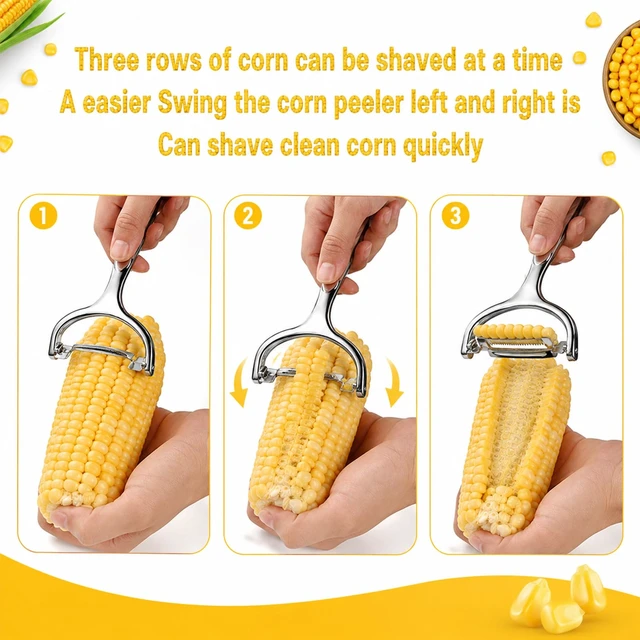 Alt view image 6 of 7 - 2 Packs Upgraded Corn Peeler, Practical 304 Stainless Steel Corn Peeler Tool, Ergonomic Corn Cob Kernel Stripper Thresher, Labor-Saving Corn Kernel Remover, Long Lasting Kitchen Accessory