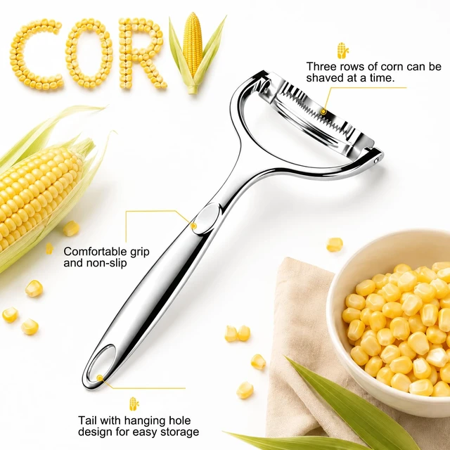 Alt view image 7 of 7 - 2 Packs Upgraded Corn Peeler, Practical 304 Stainless Steel Corn Peeler Tool, Ergonomic Corn Cob Kernel Stripper Thresher, Labor-Saving Corn Kernel Remover, Long Lasting Kitchen Accessory