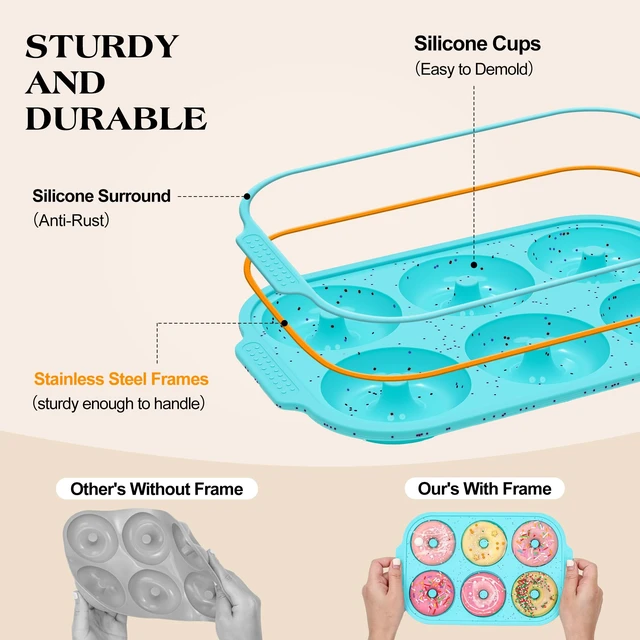 Alt view image 2 of 7 - Silicone Donut Pan with Metal Frame for Baking(2 Pcs) | BPA Free, Dishwasher Safe, Oven and Microwave Safe, Easy to Clean,for Healthy Baked Donuts, Bagels & Onion Rings