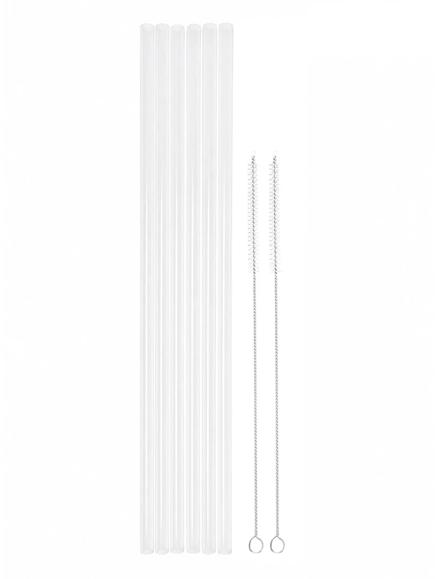 Main image of Cut-to-Fit Soft Silicone Tumbler Straws, 0.31" OD x 12.6", 6 Pack | Six 12.6-inch soft silicone tumbler straws with 0.31-inch OD, cut-to-fit length and two cleaning brushes.