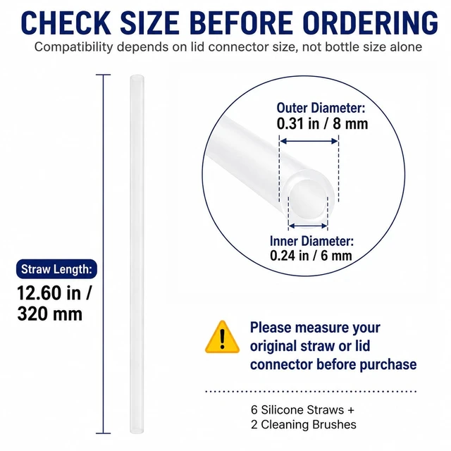 Alt view image 2 of 6 - Cut-to-Fit Soft Silicone Tumbler Straws, 0.31" OD x 12.6", 6 Pack | Six 12.6-inch soft silicone tumbler straws with 0.31-inch OD, cut-to-fit length and two cleaning brushes.