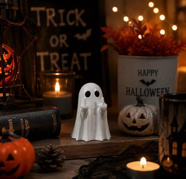 Alt view image 2 of 7 - Halloween Ghost Figurine, Resin Ghost Statue Decorations, Spooky Home Decor | Cute Halloween Doll, Solid Resin Ghost Figurines