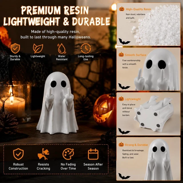 Alt view image 5 of 7 - Halloween Ghost Figurine, Resin Ghost Statue Decorations, Spooky Home Decor | Cute Halloween Doll, Solid Resin Ghost Figurines