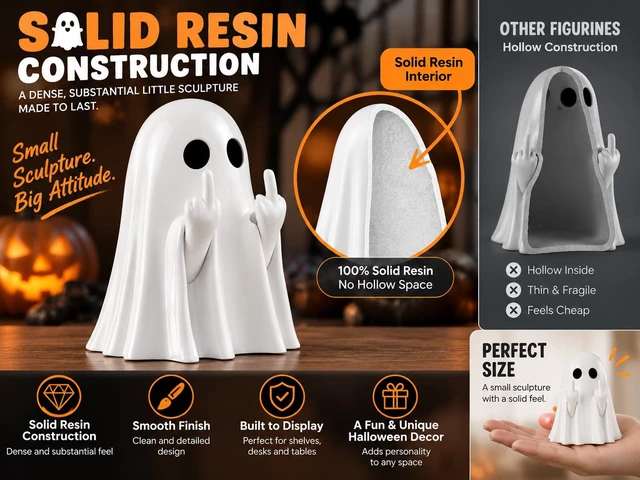 Alt view image 6 of 7 - Halloween Ghost Figurine, Resin Ghost Statue Decorations, Spooky Home Decor | Cute Halloween Doll, Solid Resin Ghost Figurines