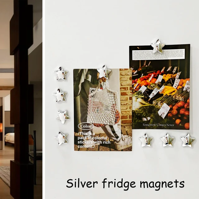 Alt view image 2 of 7 - 12PCS Silver Fridge Magnets Cute Star Refrigerator Magnet Set | Chrome Plastic Stars Decorative Magnetic Stickers 1*1 inch Medium Size Magnet For Home Kitchen Fridge Office Whiteboard