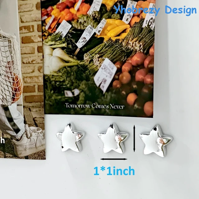 Alt view image 4 of 7 - 12PCS Silver Fridge Magnets Cute Star Refrigerator Magnet Set | Chrome Plastic Stars Decorative Magnetic Stickers 1*1 inch Medium Size Magnet For Home Kitchen Fridge Office Whiteboard