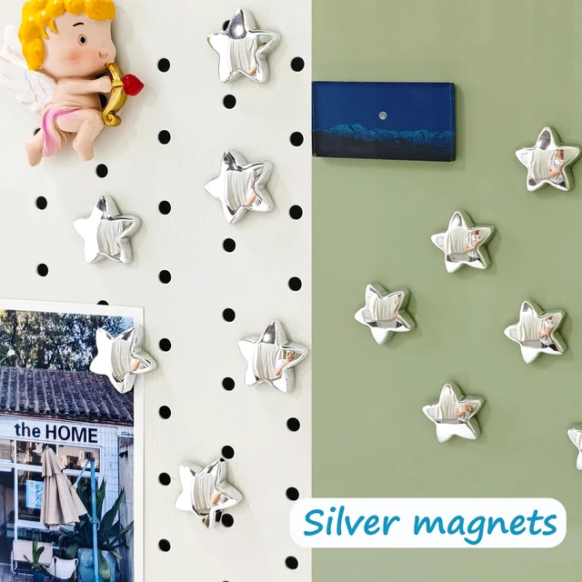 Alt view image 7 of 7 - 12PCS Silver Fridge Magnets Cute Star Refrigerator Magnet Set | Chrome Plastic Stars Decorative Magnetic Stickers 1*1 inch Medium Size Magnet For Home Kitchen Fridge Office Whiteboard