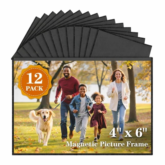 Main image of 12 Pack Magnetic Picture Frames for Refrigerator,4x6 Inch,Black | Magnetic Photo Frames Reusable,Photo Magnets For Refrigerator,Wall,Cabinet,Locker Decor
