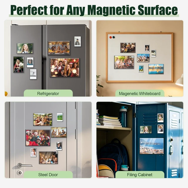 Alt view image 3 of 7 - 12 Pack Magnetic Picture Frames for Refrigerator,4x6 Inch,Black | Magnetic Photo Frames Reusable,Photo Magnets For Refrigerator,Wall,Cabinet,Locker Decor