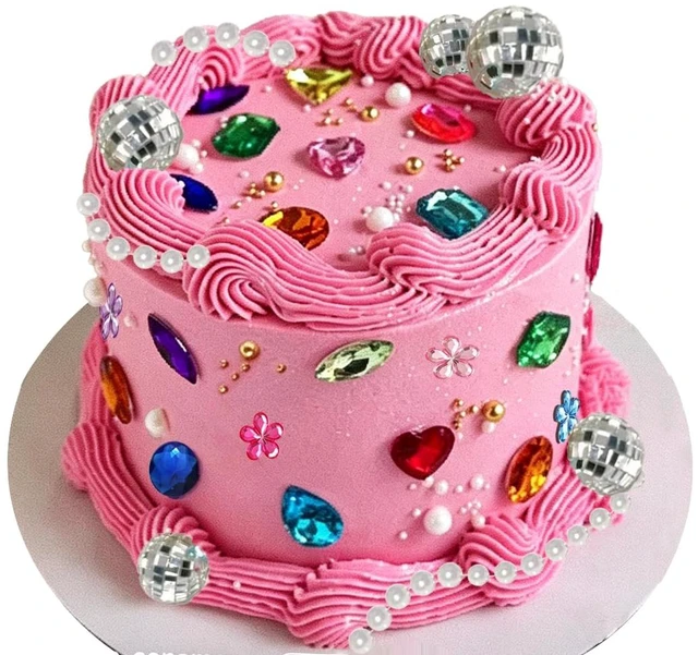 Main image of Gem Cake Topper Artificial Flower Butterfly Sign Gem Disco Balls Pearl 75pcs for Gemstone Theme Cake