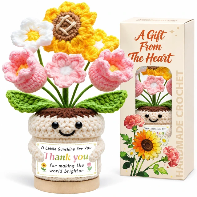 Main image of Thank You Gifts for Women, Appreciation Gifts for Coworker Friend Teachers Nurse Boss, Employee Retirement Farewell Christmas Gifts, Positive Emotional Support Crochet Flower Home Office Desk Decor