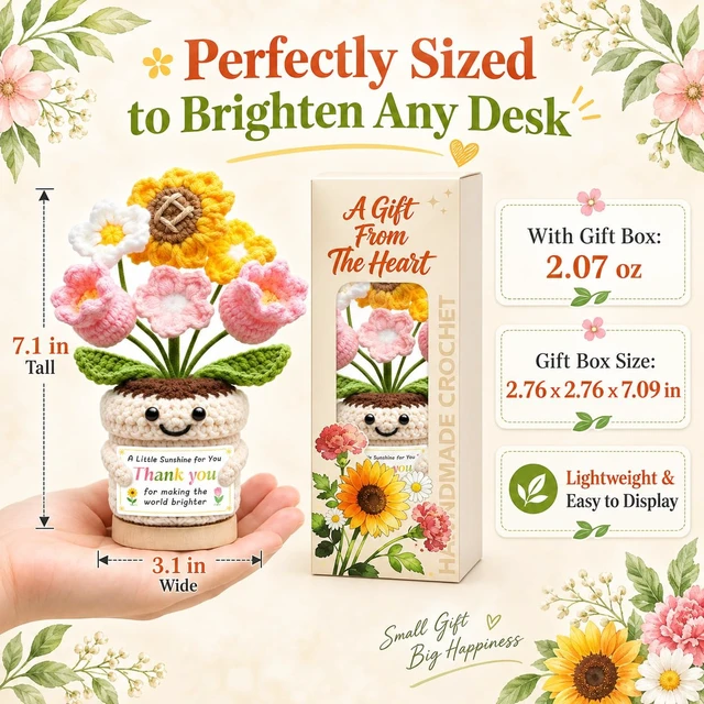 Alt view image 2 of 7 - Thank You Gifts for Women, Appreciation Gifts for Coworker Friend Teachers Nurse Boss, Employee Retirement Farewell Christmas Gifts, Positive Emotional Support Crochet Flower Home Office Desk Decor