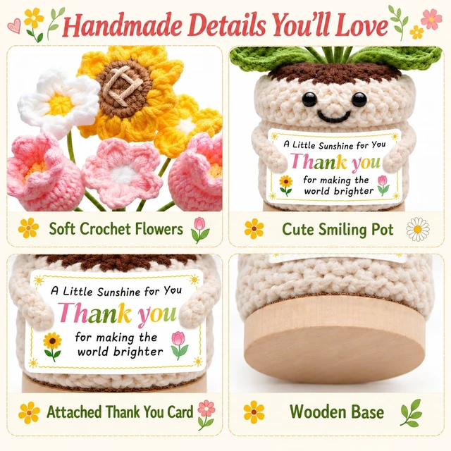 Alt view image 3 of 7 - Thank You Gifts for Women, Appreciation Gifts for Coworker Friend Teachers Nurse Boss, Employee Retirement Farewell Christmas Gifts, Positive Emotional Support Crochet Flower Home Office Desk Decor