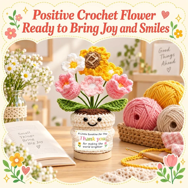 Alt view image 7 of 7 - Thank You Gifts for Women, Appreciation Gifts for Coworker Friend Teachers Nurse Boss, Employee Retirement Farewell Christmas Gifts, Positive Emotional Support Crochet Flower Home Office Desk Decor