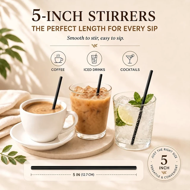 Alt view image 2 of 7 - Coffee Stirrers 500 Count, 5 Inch Disposable Plastic Stir Sticks for Coffee & Drinks, Food-Grade Stirrers for Office, Coffee Bar, Restaurant, Home, Party Supplies