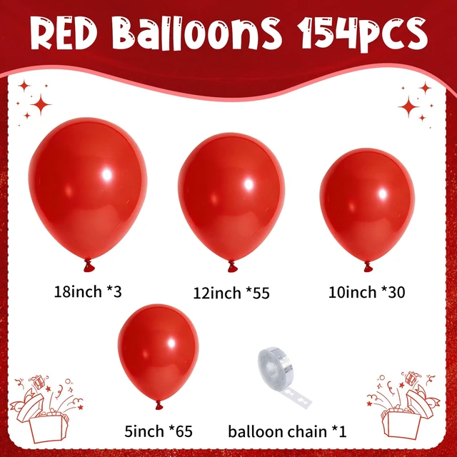Alt view image 3 of 7 - 154 PCS of Red Balloons in Different Sizes (18, 12, 10, And 5 Inches) for Garland and Arches, Premium Latex Balloons for Wedding, Anniversary, Bachelorette, Casino, Cherry, Birthday Party Decorations
