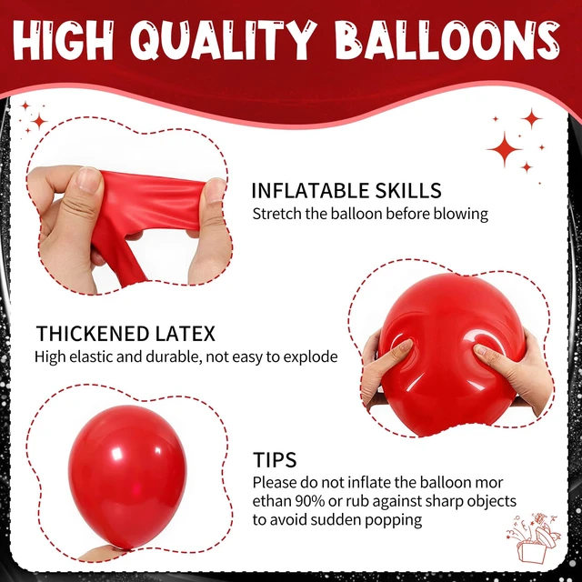 Alt view image 4 of 7 - 154 PCS of Red Balloons in Different Sizes (18, 12, 10, And 5 Inches) for Garland and Arches, Premium Latex Balloons for Wedding, Anniversary, Bachelorette, Casino, Cherry, Birthday Party Decorations