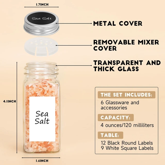 Alt view image 2 of 7 - 6Pcs 4oz Spice Jars with Label, Empty Seasoning Containers with Shaker Lids | Dual Label System | Multiple Scenarios | Dual-Lid Design | Durable Food-Grade Glass | Space-Saving