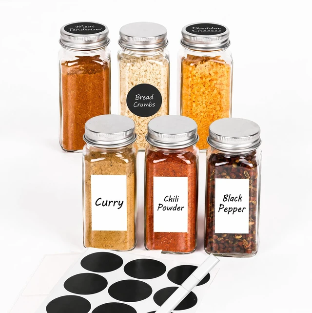 Main image of 6Pcs 4oz Spice Jars with Label, Empty Seasoning Containers with Shaker Lids | Dual Label System | Multiple Scenarios | Dual-Lid Design | Durable Food-Grade Glass | Space-Saving