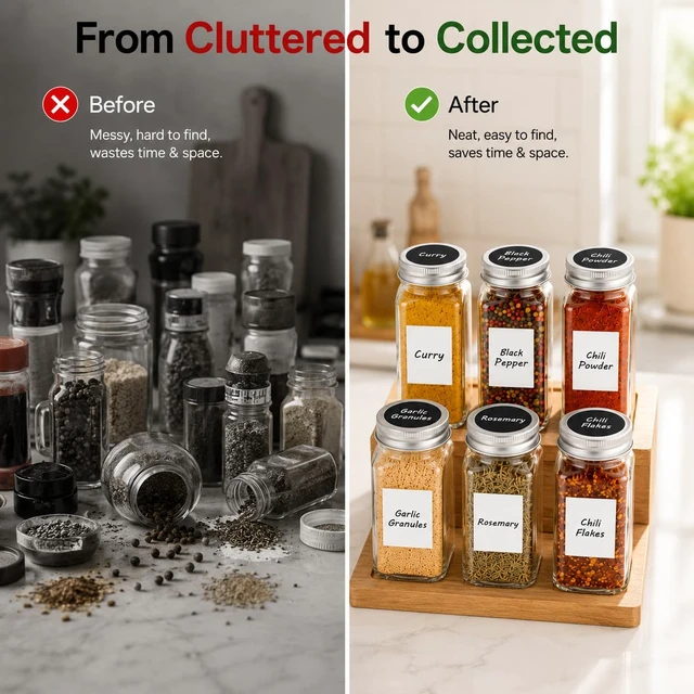 Alt view image 3 of 7 - 6Pcs 4oz Spice Jars with Label, Empty Seasoning Containers with Shaker Lids | Dual Label System | Multiple Scenarios | Dual-Lid Design | Durable Food-Grade Glass | Space-Saving