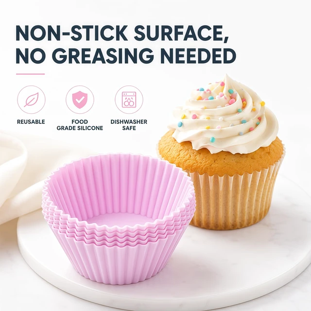 Alt view image 2 of 7 - 24Pk Silicone Muffin Cups - Cupcake Liners - Kitchen-Reusable-Baking-Cups-Non-Stick-Cupcake-Standard