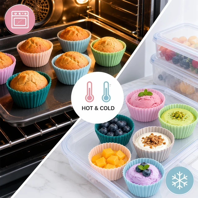 Alt view image 3 of 7 - 24Pk Silicone Muffin Cups - Cupcake Liners - Kitchen-Reusable-Baking-Cups-Non-Stick-Cupcake-Standard