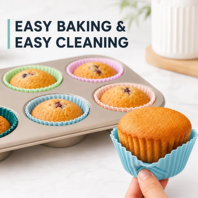 Alt view image 4 of 7 - 24Pk Silicone Muffin Cups - Cupcake Liners - Kitchen-Reusable-Baking-Cups-Non-Stick-Cupcake-Standard