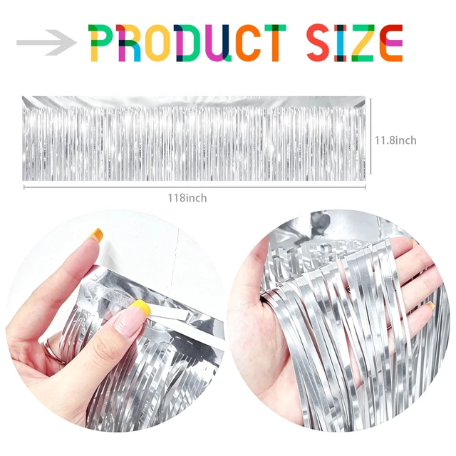 Alt view image 2 of 7 - Silver Streamers Table Skirt Tinsel 3 Packs 36 Feet Metallic Foil Fringe Garland Wall Ceiling Hanging Fringe Banners Backdrop for Wedding Birthday Party Decoration Halloween Christmas New Year