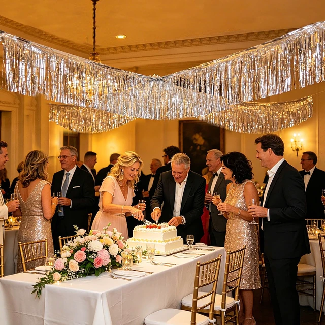 Alt view image 4 of 7 - Silver Streamers Table Skirt Tinsel 3 Packs 36 Feet Metallic Foil Fringe Garland Wall Ceiling Hanging Fringe Banners Backdrop for Wedding Birthday Party Decoration Halloween Christmas New Year