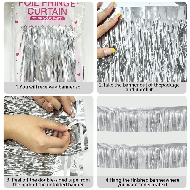Alt view image 3 of 7 - Silver Streamers Table Skirt Tinsel 3 Packs 36 Feet Metallic Foil Fringe Garland Wall Ceiling Hanging Fringe Banners Backdrop for Wedding Birthday Party Decoration Halloween Christmas New Year