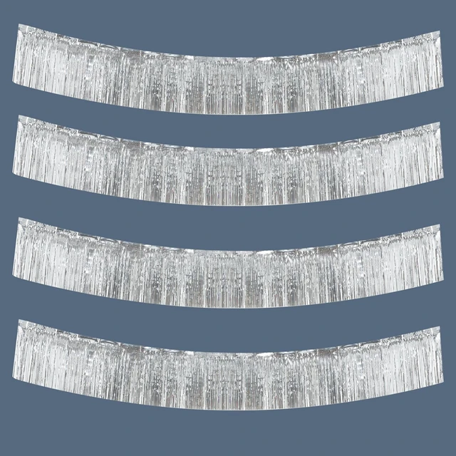 Main image of 4 Pack Silver Fringe Garland, 40FT Metallic Foil Fringe Banner, Tinsel Garland, Silver Streamers Foil Fringe Curtain Fringe Trim for Birthday Wedding Christmas Graduation Party Decorations