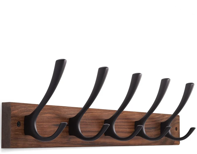 Main image of Wooden Wall Mount Coat Hooks 1PC (Brown) | Sturdy Wooden Coat Hooks, Easy Wall Mounting, Holds Coats, Hats, Bags & Keys, Quick Assembly Required