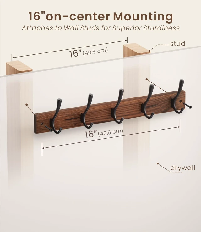 Alt view image 4 of 7 - Wooden Wall Mount Coat Hooks 1PC (Brown) | Sturdy Wooden Coat Hooks, Easy Wall Mounting, Holds Coats, Hats, Bags & Keys, Quick Assembly Required
