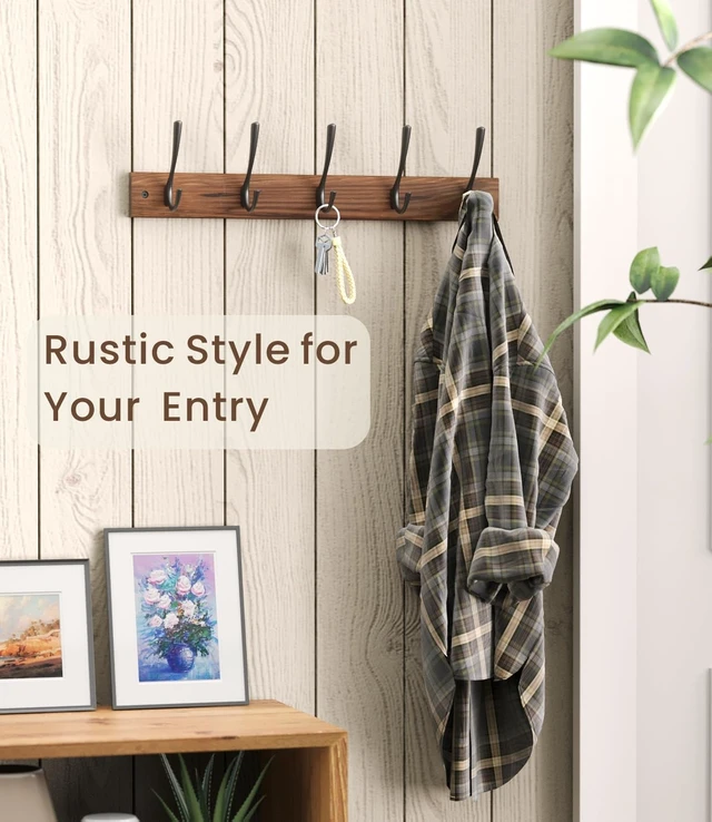 Alt view image 5 of 7 - Wooden Wall Mount Coat Hooks 1PC (Brown) | Sturdy Wooden Coat Hooks, Easy Wall Mounting, Holds Coats, Hats, Bags & Keys, Quick Assembly Required