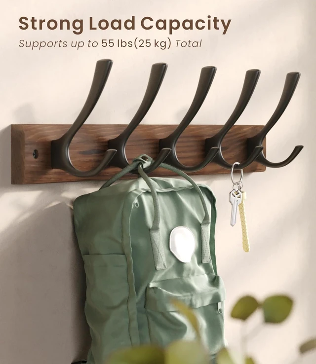 Alt view image 7 of 7 - Wooden Wall Mount Coat Hooks 1PC (Brown) | Sturdy Wooden Coat Hooks, Easy Wall Mounting, Holds Coats, Hats, Bags & Keys, Quick Assembly Required