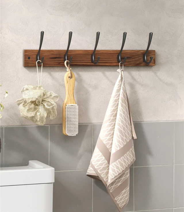 Alt view image 6 of 7 - Wooden Wall Mount Coat Hooks 1PC (Brown) | Sturdy Wooden Coat Hooks, Easy Wall Mounting, Holds Coats, Hats, Bags & Keys, Quick Assembly Required