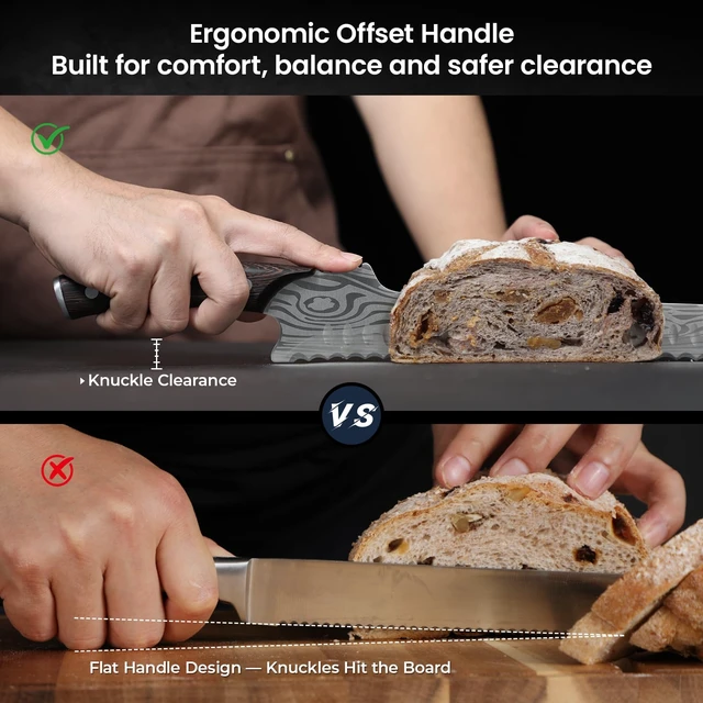 Alt view image 2 of 7 - 2026 New Upgraded Offset Bread Knife for Homemade Bread, 10.5 Inch | Resharpenable Serrated Knife, Ultra-Sharp Sourdough Slicing, Perfect Kitchen Gift, Designed for Cutting Cakes, Fruits & Meat