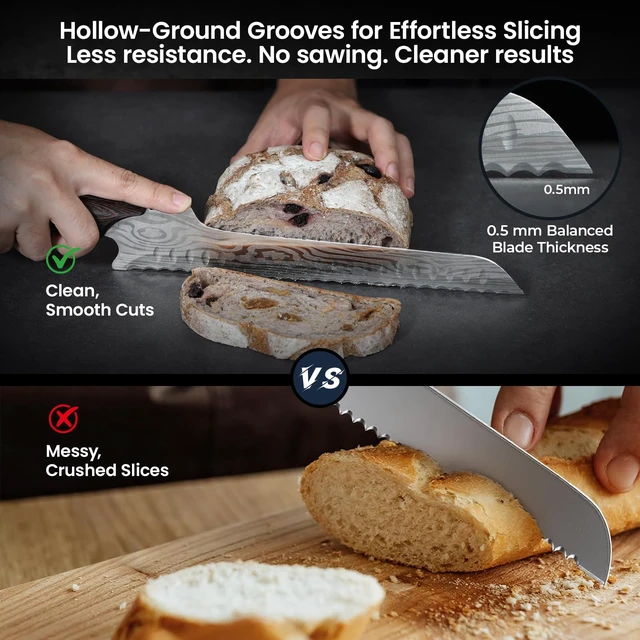 Alt view image 3 of 7 - 2026 New Upgraded Offset Bread Knife for Homemade Bread, 10.5 Inch | Resharpenable Serrated Knife, Ultra-Sharp Sourdough Slicing, Perfect Kitchen Gift, Designed for Cutting Cakes, Fruits & Meat