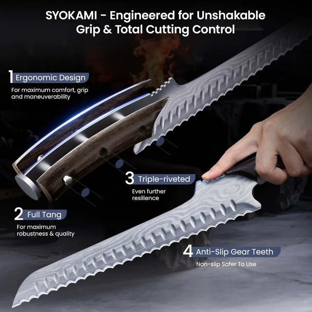 Alt view image 7 of 7 - 2026 New Upgraded Offset Bread Knife for Homemade Bread, 10.5 Inch | Resharpenable Serrated Knife, Ultra-Sharp Sourdough Slicing, Perfect Kitchen Gift, Designed for Cutting Cakes, Fruits & Meat