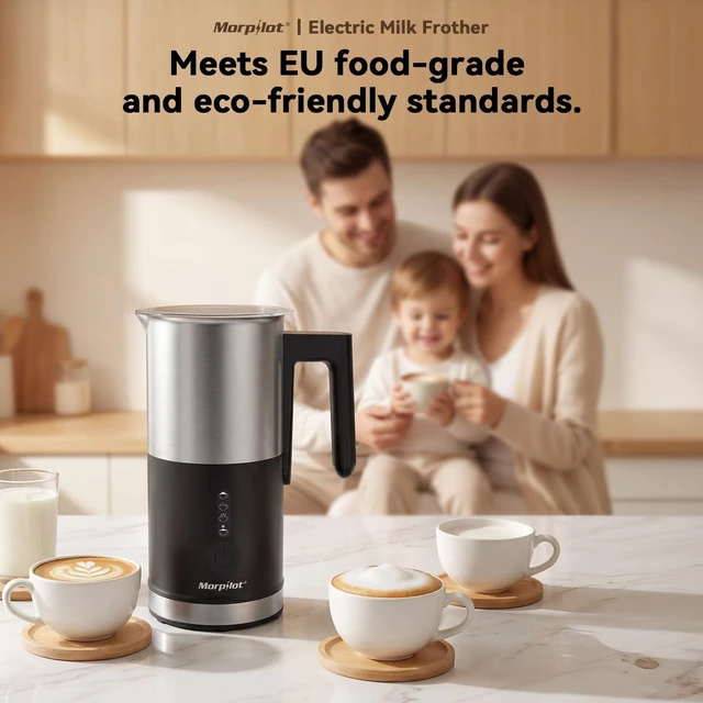 Alt view image 2 of 6 - Electric Milk Frother and Steamer, 8.11oz/240ml Milk Steamer and Frother for Latte or Hot Chocolate, BPA Free, 4 Functions, Enjoy Perfect Milk Froth in 2 Min - Black